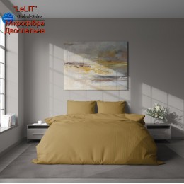 Постельное белье "LeLIT",Микрофибра,Желтый с Серым, Двуспальный P-0130