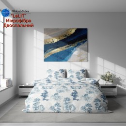 Постельное белье "LeLIT",Микрофибра,Молочный с Голубой,Двуспальный P-0141