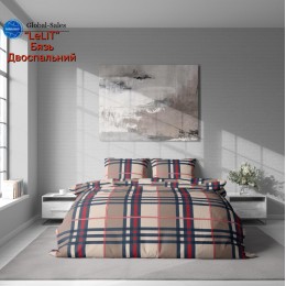 Постельное белье “LeLIT” B-1181, Бязь, Бежевый в клетку, Двуспальная