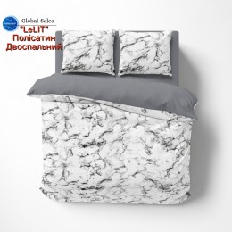 Постельное белье "LeLIT",Полисатин,Белый с серым,Двуспальный P-0168