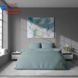 Постельное белье "LeLIT",Микрофибра,Бирюзовый с Серым,Семейный P-0129