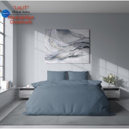 Постельное белье "LeLIT", Микрофибра, Серый с синим, Семейный, P-0124