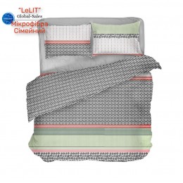 Постельное белье "LeLIT", Микрофибра, Серый с Зеленым, Семейный P-0142