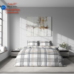 Постельное белье "LeLIT",Микрофибра,Бежево-Серый,Семейный P-0140