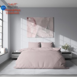 Постельное белье "LeLIT",Микрофибра,Розовый с Серым,Семейный P-0132