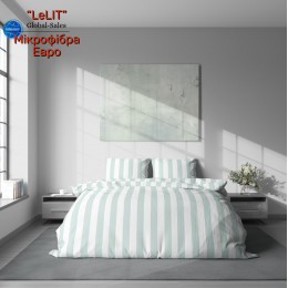 Постельное белье "LeLIT",Микрофибра,Голубой с белым,Евро P-0134