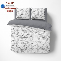 Постельное белье "LeLIT",Полисатин,Белый с серым,Евро P-0168