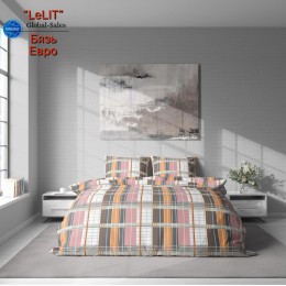 Постельное белье LeLIT B-1184, Бязь, Бежевый в клетку, Евро