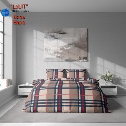 Постельное белье “LeLIT” B-1181, Бязь, Бежевый в клетку, Евро
