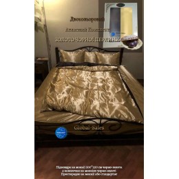 Атласное Черно-Золотое Евро постельное белье Moka Textile 200х220см с простыней на резинке и 4 наволочки 70*70см