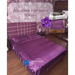 Атласное Фіалка Евро постельное белье  2 наволочки 50*70см и 2 наволочки 70*70см Moka Textile  200х220см