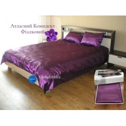 Атласное Фіалковий Евро постельное белье  2 наволочки 50*70см и 2 наволочки 70*70см Moka Textile  200х220см