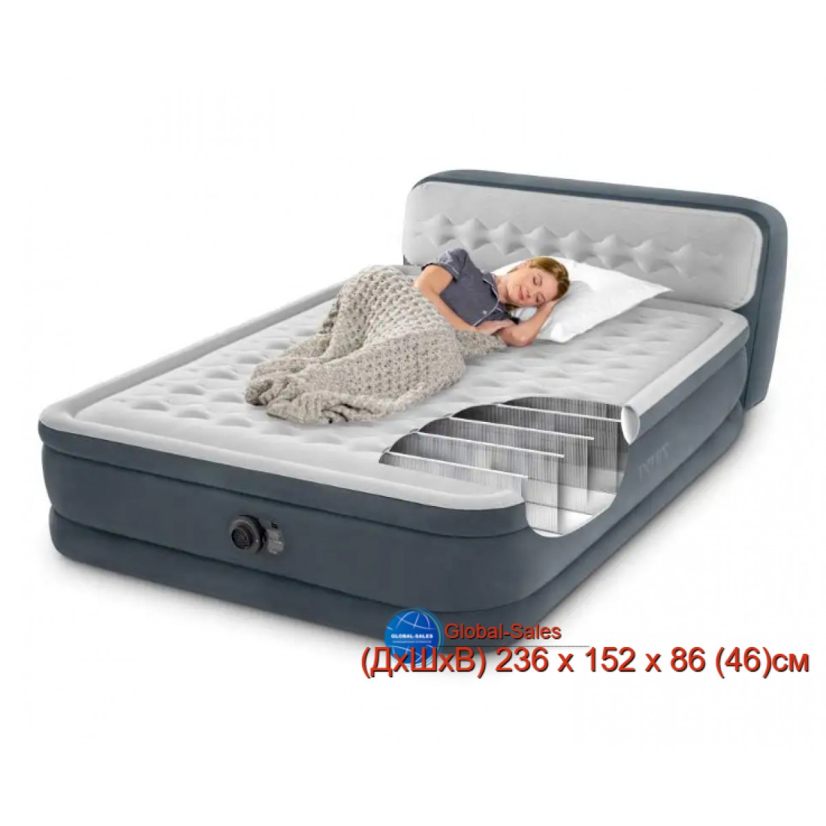 Надувная кровать с изголовьем (взамен Intex 64460) Intex 64448 (236 x 152 x 86 (46см)